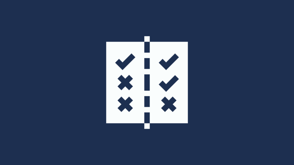 A blue and white icon illustrating a checklist, with some items checked off and others not.
