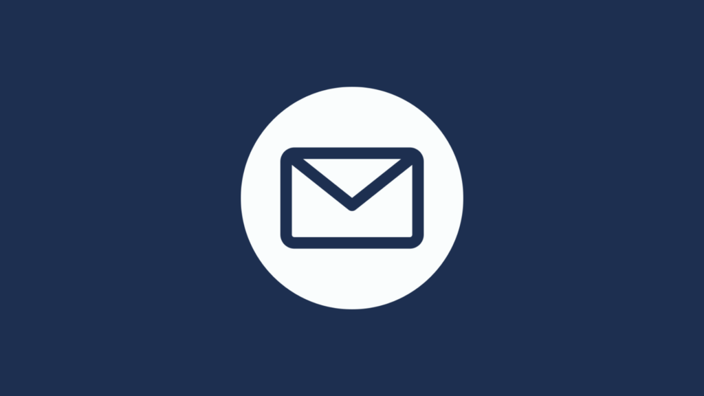 Envelope Icon: A basic white envelope icon centered on a dark blue background, symbolizing mail or message.