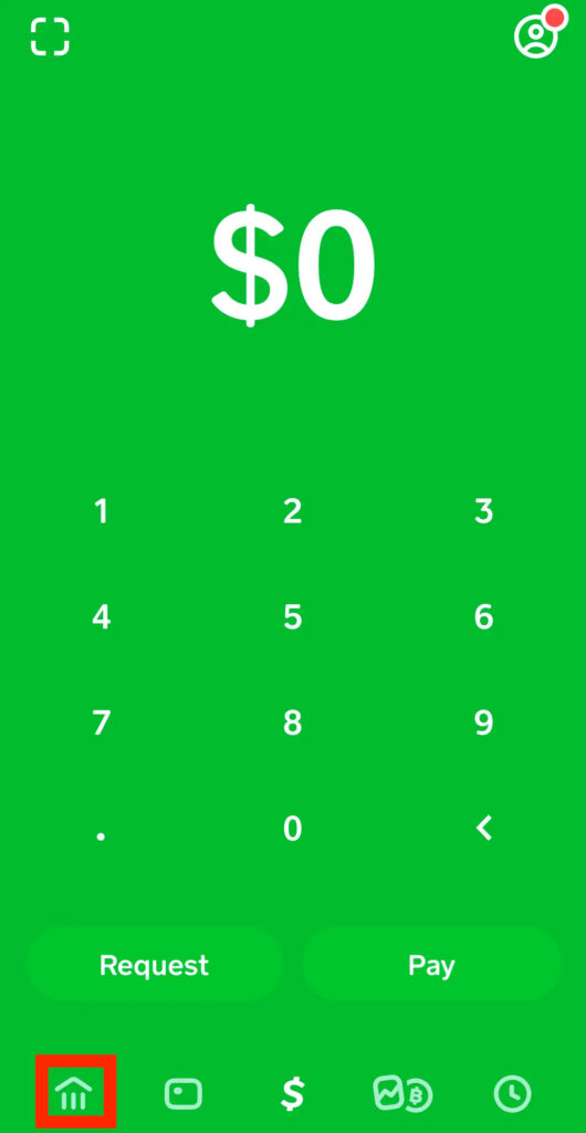 Screenshot from the Cash App app depicting the Banking tab emphasized in a red box.
