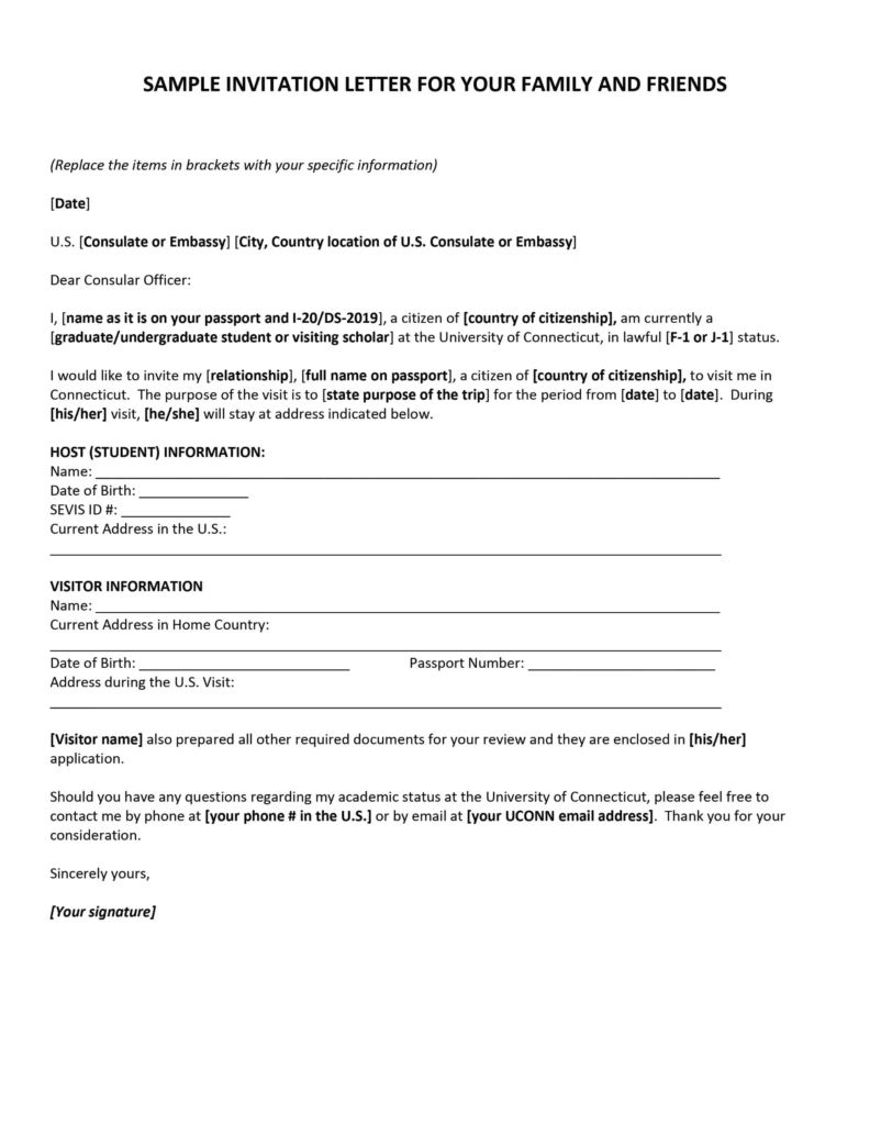 Image shows an invitation letter for visa sample