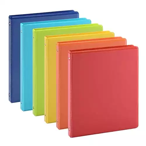SUQJOY 0.5-inch 3-Ring Binder, 1/2 Inch Round Ring Binder with 2 Inside Pockets, Clear View Cover Binder Holds 8.5'' x 11''Paper for Office/Home/Back to School, 6 Pack (Assorted 6 ...