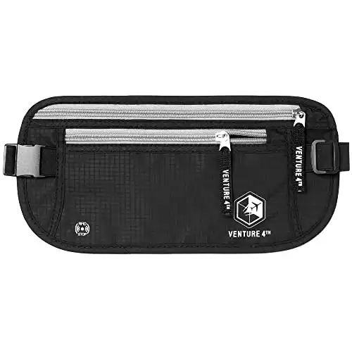 VENTURE 4TH Travel Money Belt - Slim Passport Holder RFID Blocking Travel Pouch to Protect Cash, Credit Cards and Travel Documents