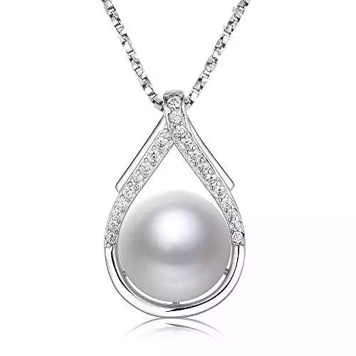 NONNYL Pearl-Necklaces for Women, Real Freshwater Cultured White Pearl Pendant Fine Jewelry Valentines Day Mothers Day Gifts for Wife Mom Girlfriend, Anniversary Birthday Gifts for Her