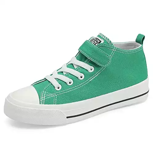 DSWED Kids Fashion Sneakers Boys Green Breathable Lightweight Casual High Top Canvas Shoes Girls Casual Walking School Shoes Students Little Kid Size 12.5