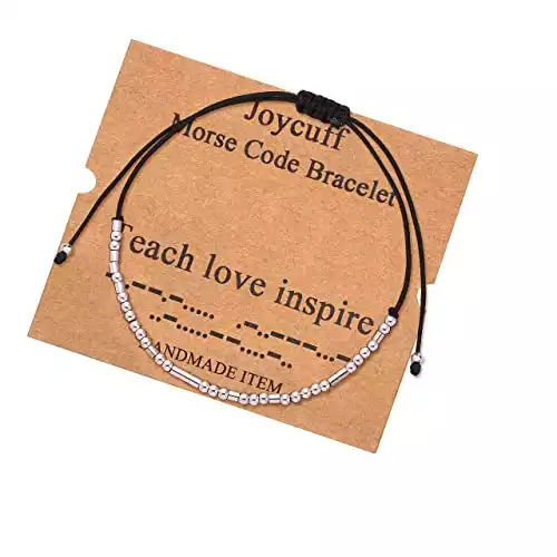 JoycuFF Teach Love Inspire Teacher Appreciation Gifts Graduation Morse Code Bracelet for Women Men Teacher's Day Birthday Christmas Gifts Jewelry Cord Wrap Bracelet with Silver Beads