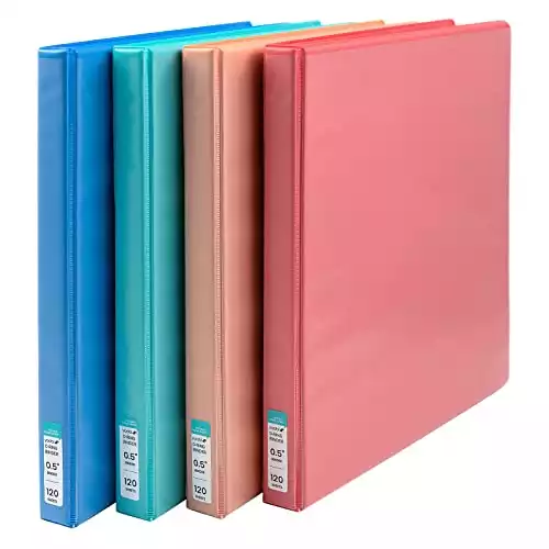 Yoobi 1/2 Inch Binder Set – 3-Ring Binders with 2 Pockets – Perfect for School or Office – Holds up to 100 Sheets – 4 Pack – Solid Multicolor Variety