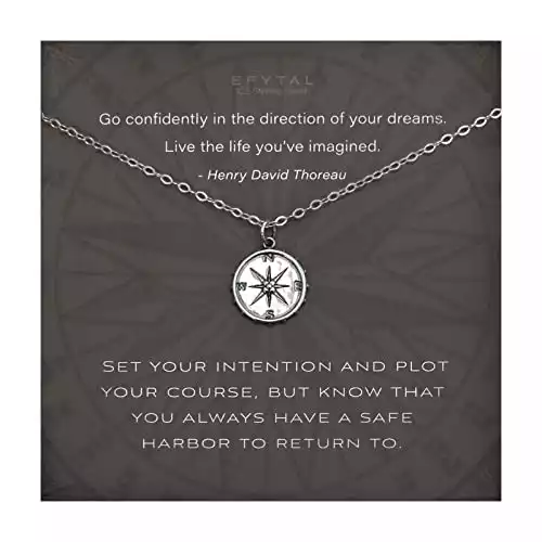EFYTAL Inspirational Daughter Gifts, Sterling Silver or Gold Plated Studded Compass Necklace, Graduation Gifts for Women, Friendship Necklace, New Job Unique Gifts for Women (925 Sterling Silver)