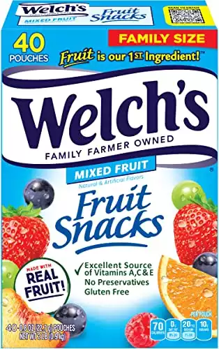 Welch's Fruit Snacks, Mixed Fruit, Great Valentines Day Gifts for Kids, Gluten Free, Bulk Pack, Individual Single Serve Bags, 0.8 oz (Pack of 40)