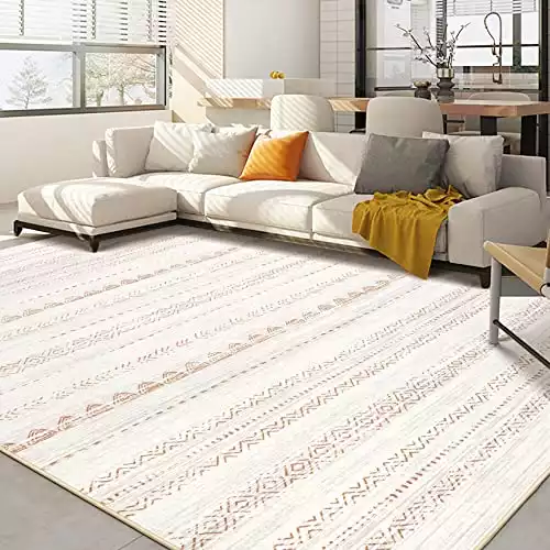 Area Rug Living Room Rugs: 5x7 Large Soft Machine Washable Boho Moroccan Farmhouse Neutral Stain Resistant Indoor Floor Rug Carpet for Bedroom Under Dining Table Home Office House Decor - Brown