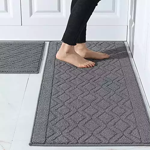 COSY HOMEER 48x20 Inch/30X20 Inch Kitchen Rug Mats Made of 100% Polypropylene 2 Pieces Soft Kitchen Mat Specialized in Anti Slippery and Machine Washable (Grey)