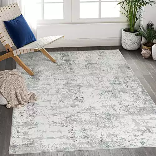 Art&Tuft Washable Rug, Anti-Slip Backing Abstract 8x10 Area Rugs, Stain Resistant Rugs for Living Room, Foldable Machine Washable Area Rug (TPR20-Grey, 8'x10')