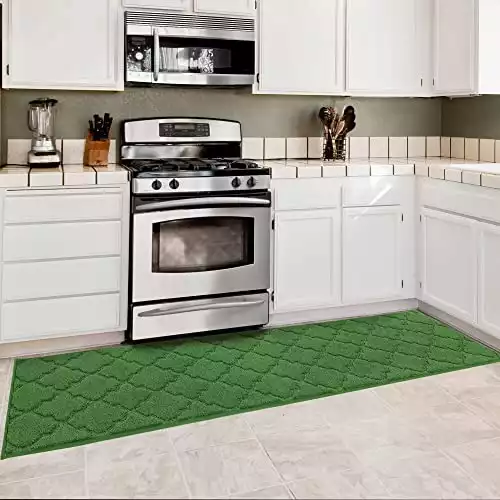 COSY HOMEER Soft Kitchen Floor Mats for in Front of Sink Super Absorbent Kitchen Rugs and Mats 20"x79" Non-Skid Kitchen Mat Standing Mat Washable,Polyester,Green