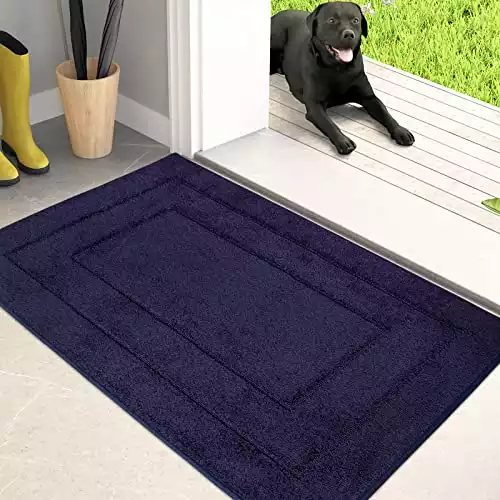 PURRUGS Dirt Trapper Door Mat 20" x 31.5", Non-Slip/Skid Machine Washable Entryway Rug, Dog Door Mat, Super Absorbent Welcome Mat for Muddy Wet Shoes and Paws, Navy Blue
