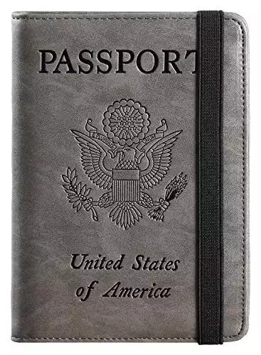 Passport Holder Cover Wallet Travel Essentials RFID Blocking Leather Card Case International Travel Must Haves Travel Accessories for Women Men(101#Coffee Grey)