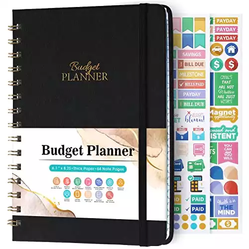 Budget Planner - Budget Book with Bill Organizer and Expense Tracker, 6.1" x 8.25", 12 Month Undated Finance Planner/Account Book to Take Control of Your Money, Start Anytime, Black