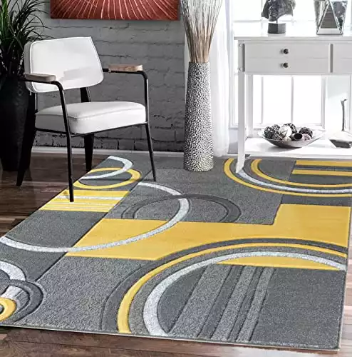 GLORY RUGS Area Rug Modern Soft Hand Carved Contemporary Floor Carpet with Premium Fluffy Texture for Indoor Living Dining Room and Bedroom Area (5x7, Yellow)
