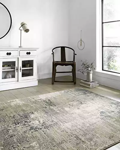 Loloi II Teagan Collection TEA-06 Sand / Mist 7'-11" x 10'-6", .25" Thick, Area Rug, Soft, Durable, Neutral, Woven, Low Pile, Non-Shedding, Easy Clean, Living Room Rug
