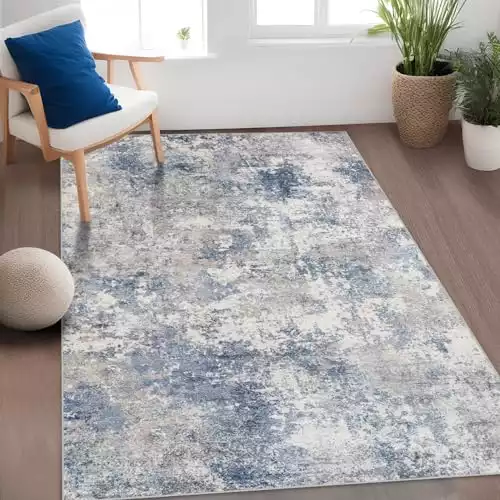 Area Rug Living Room Rugs: 3x5 Indoor Soft Fluffy Rug Abstract Carpet for Bedroom Kitchen Dining Room Floor Washable Plush Throw Small Accent Rug Home Office Nursery Decor - Gray/Blue
