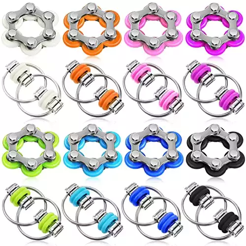 CHENGU 16 Pcs Fidget Toys Set Include 8 Six Roller Chain and 8 Key Flippy Chain Stress Reducer Bike Chain Toys Anxiety Relief Bike Chain for Teens Adults ADHD, Add, Autism (Cute)