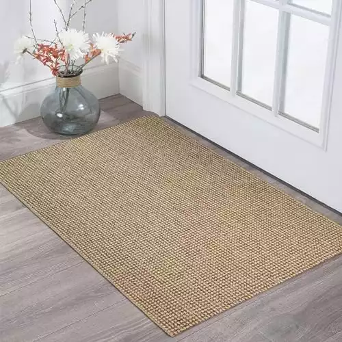 KOZYFLY Boho Rugs for Entryway 2x3 ft Small Area Rugs Washable Rugs Non Slip Front Door Rug Natural Cotton Entrance Rugs for Front Porch Bathroom Kitchen Bedroom (Natural, 2'x3')
