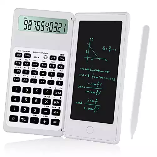 IPepul Scientific Calculators for Students, 10-Digit Large Screen，Math Calculator with Notepad for Middle High School& College（White）
