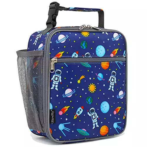 FlowFly Kids Lunch box Insulated Soft Bag Mini Cooler Back to School Thermal Meal Tote Kit for Girls, Boys, Astronaut