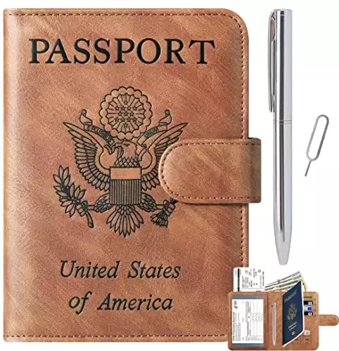 Passport Holder Cover Wallet Travel Essentials Leather Travel Wallet Rfid Blocking Case Vacation Travel Must Haves Travel Accessories for Men Women (2#Brown)
