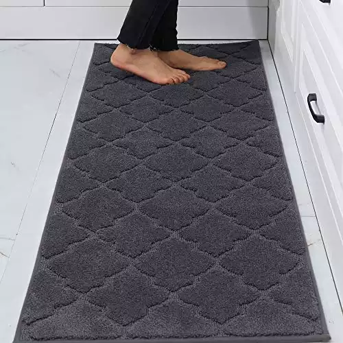 COSY HOMEER Soft Kitchen Floor Mats for in Front of Sink Super Absorbent Kitchen Rugs 20"x59" Non-Skid Standing Mat Washable,Polyester,Dark Grey