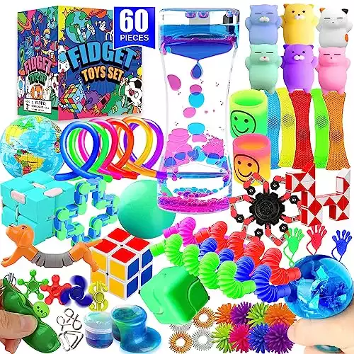 nobasco 60 Pack Sensory Fidget Toys Set, Party Favor Toy Assortment, Birthday Gifts Toys, School Classroom Rewards, Carnival Prizes, Pinata Fillers Goodie Bags Fillers for ADHD Autism Stress Anxiety