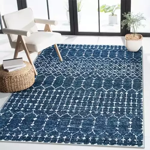 Lahome Moroccan Blue Carpet for Living Room - 4x6 Area Rug Non-Slip Ultra-Thin Soft Bedroom Rug Stain Resistant Throw Modern Rug, Geometric Print Indoor Rug for Office Kitchen Entryway Dining Room