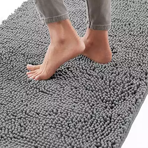 Gorilla Grip Bath Rug 30x20, Thick Soft Absorbent Chenille, Rubber Backing Quick Dry Microfiber Mats, Machine Washable Rugs for Shower Floor, Bathroom Runner Bathmat Accessories Decor, Grey