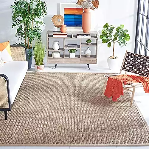 SAFAVIEH Natural Fiber Collection Area Rug - 6' x 9', Natural & Beige, Border Basketweave Seagrass Design, Easy Care, Ideal for High Traffic Areas in Living Room, Bedroom (NF114A)