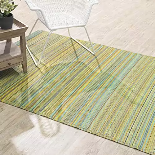 Fab Habitat Outdoor Rug - Waterproof, Fade Resistant, Crease-Free - Premium Recycled Plastic - Striped - Large Patio, Deck, Sunroom, Camping, RV - Cancun - Lemon & Apple Green - 6 x 9 ft
