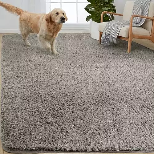 Gorilla Grip Soft Faux Fur Area Rug, Washable, Shed and Fade Resistant, Grip Dots Underside, Fluffy Shag Indoor Bedroom Rugs, Easy Clean, for Living Room Floor, Nursery Carpets, 3x5 FT, Steel Gray