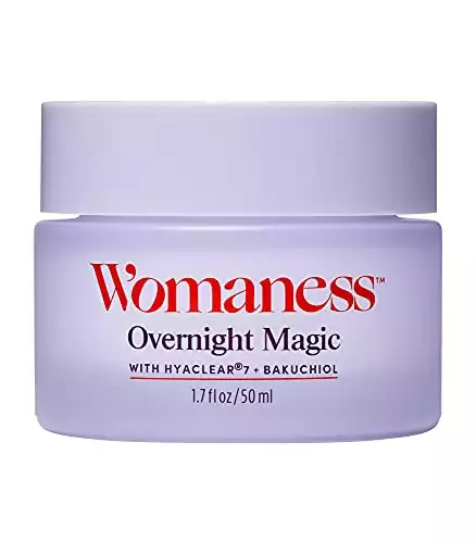 Womaness Overnight Magic Night Face Cream - Anti Aging Night Cream - Hydrating Hyaluronic Acid Moisturizer & Bakuchiol Retinol Alternative for Fine Lines & Wrinkles (1.7oz)