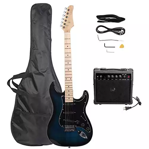 GLARRY Full Size Electric Guitar for Beginner with Amp and Accessories Pack Guitar Bag (Dark blue)