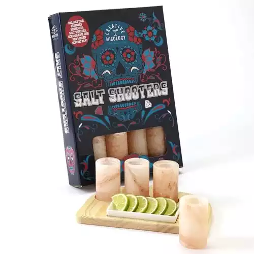 The Spice Lab Tequila Shot Glasses - Pink Himalayan Salt Tequila Shot Glasses - 4 Pack w/Tray - Just Pour, Shoot and Bite a Lime - Natural – Perfect for your Bar