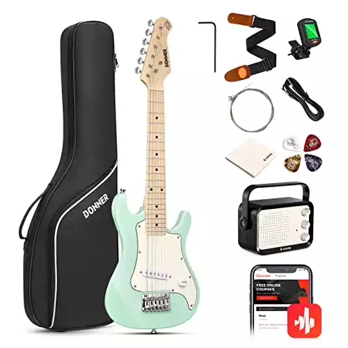 Donner 30 Inch Junior Electric Guitar Beginner Kit ST Style Mini Electric Guitar Starter Package for Teens with Amp, 600D Bag, Tuner, Picks, Cable, Strap, Extra Strings DSJ-100