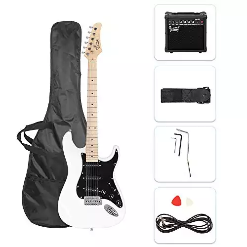 GLARRY Full Size Electric Guitar for Music Lover Beginner with 20W Amp and Accessories Pack Guitar Bag (White)