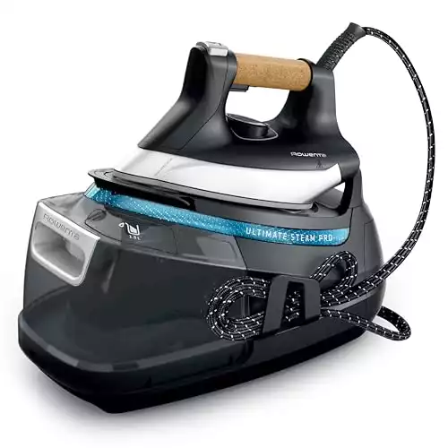 Rowenta Ultimate Steam Pro Stainless Steel Soleplate Professional 1800W Steam Iron Station with 44 Ounce Removable Tank Boiler for Clothes and Fabrics, DG8668