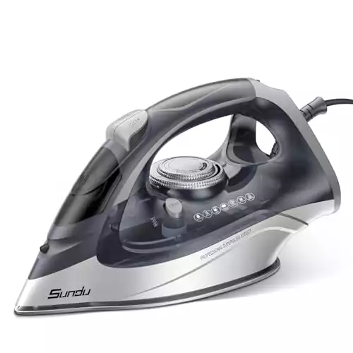 Sundu 1700W Steam Iron for Clothes with Rapid Heating Ceramic Coated Soleplate, Steam Iron with Precise Thermostat Dial, Self-Clean, Auto-Off, 10.14oz Water Tank, for Home Clothes Ironing Use, Blue