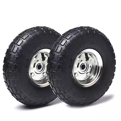 (2 Pack) AR-PRO Heavy-Duty 4.10/3.50-4 Tire and Wheel, Exact Replacement 10 Inch Pneumatic Tire Wheels - 5/8" Axle Bore Hole Bearings, 2.2" Offset Hub for Hand Truck, Gorilla Cart, Lawnmower