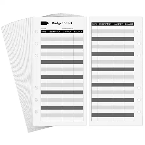Ndsox 60PCS A6 Budget Sheets for Budget Planner Binder, 6-Holes Expense Budget Tracker Sheets, Spending Tracker Sheets, A6 Budget Binder Inserts Cash Ledger Book Wallet Bill Organizer, Black