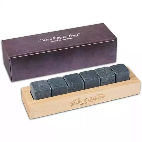 Mixology & Craft Whiskey Stones - Cube-Shaped Granite Chilling Whiskey Rocks Set of 6, are Great Whiskey Gifts for Men and Groomsmen Gifts - Graphite Grey