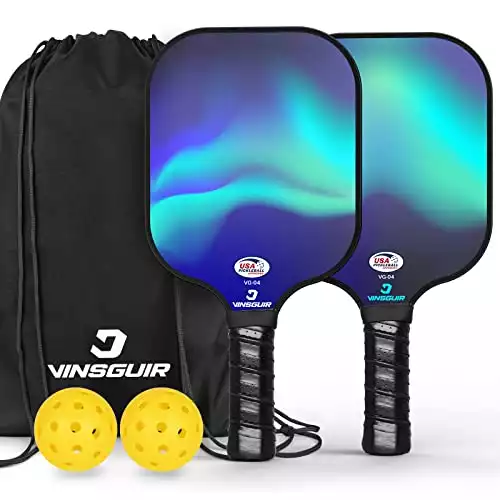 VINSGUIR Fiberglass Pickleball Paddles Set, USAPA Approved, Lightweight Rackets with Carrying Bag, For Beginners & Pros