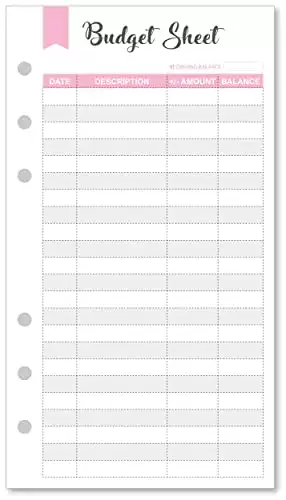 Set of 90 Sheets Expense Tracker, 6-Hole Punched Budget Sheets for A6 Planner Binder, 3 3/4" x 6 3/4"