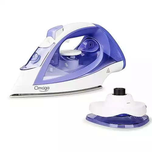 OMAIGA Cordless Iron, 1550W Cordless Iron with Steam, 2-In-1 Cordless/Corded Iron for Clothes with 12.85oz Water Tank, Anti Drip Steam Iron with Ceramic Soleplate and 5 Temperature Settings