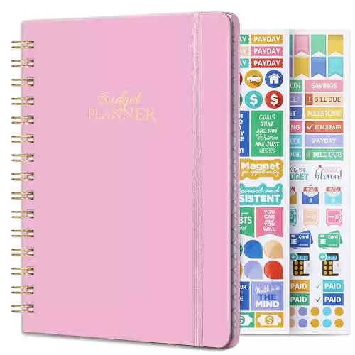 Budget Planner - Budget Book with Bill Organizer and Expense Tracker, 6.1" x 8.25", 12 Month Undated Finance Planner/Account Book to Take Control of Your Money, Start Anytime - Carnation