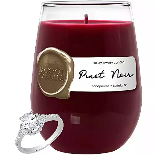 Jackpot Candles Pinot Noir Wine Glass Candle with Ring Inside (Surprise Jewelry Valued at 15 to 5,000 Dollars) Ring Size 10
