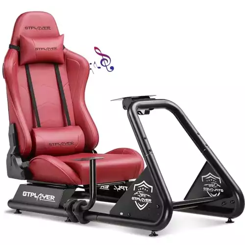 GTPLAYER Racing Simulator Cockpit with Seat and Bluetooth Speakers, Racing Style Reclining Seat and Ultra-Sturdy Alloy Steel Frame (WineRed)